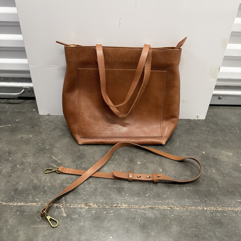 Madewell Leather Transport Tote Shoulder Bag Tan Brown